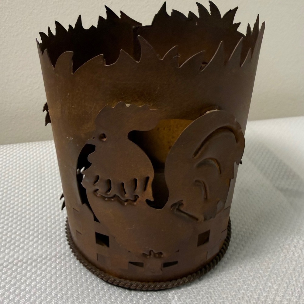 Rustic Metal Rooster Farmhouse Candle Holder Western Country Decor‎